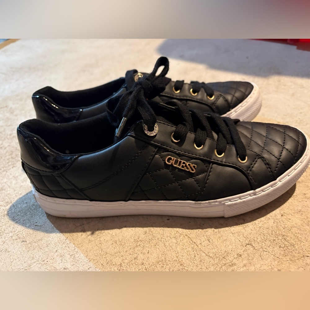 Guess Black Quilted Sneakers with Gold Accents